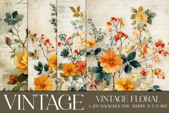 Download Vintage Floral Backgrounds, S6 - Round Collection