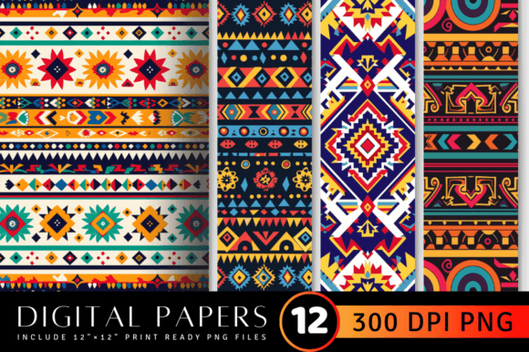 Download Lively Aztec Digital Paper Backgrounds - Round Collection