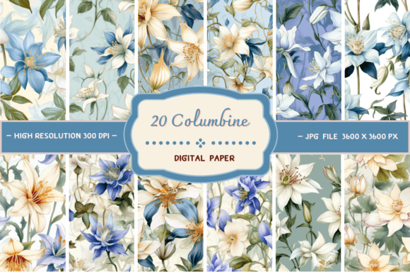 Download Columbine Flowers Digital Backgrounds - Round Collection