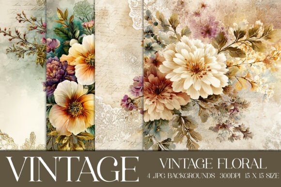 Download Vintage Floral Backgrounds, S8 - Round Collection
