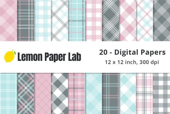 Download Pink, Mint and Gray Plaid Backgrounds - Round Collection