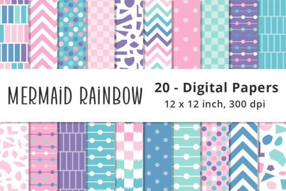 Download Mermaid Rainbow Digital Pattern Papers - Pattern paper Collection