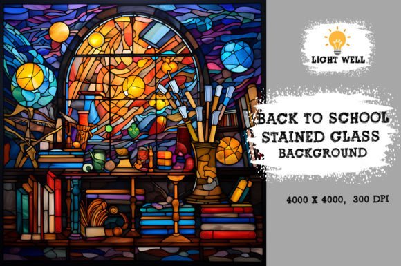 Download Stained Glass Back to School Background - Round Collection