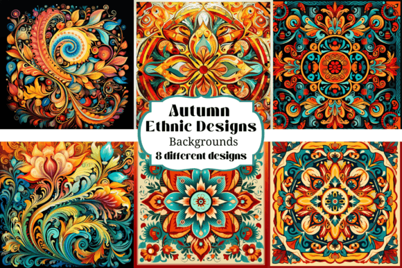 Download Autumn Ethnic Ornate Backgrounds Motifs - Round Collection