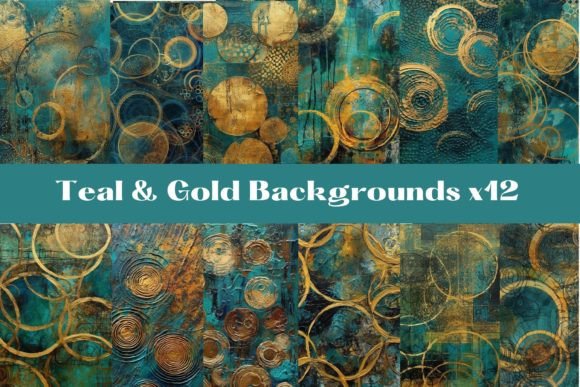 Download Teal and Gold Textured Backgrounds X12 - Round Collection