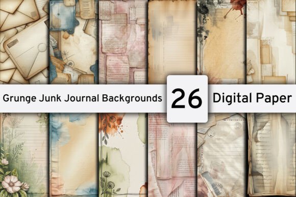 Download Grunge Junk Journal, Digital Backgrounds - Round Collection