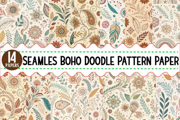Download Seamles Boho Doodle Pattern Paper Bundle - Pattern paper Collection