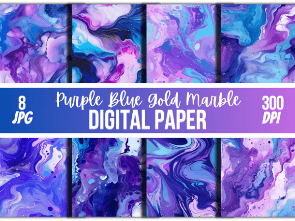 Download Purple Blue Gold Marble Paper Background - Round Collection
