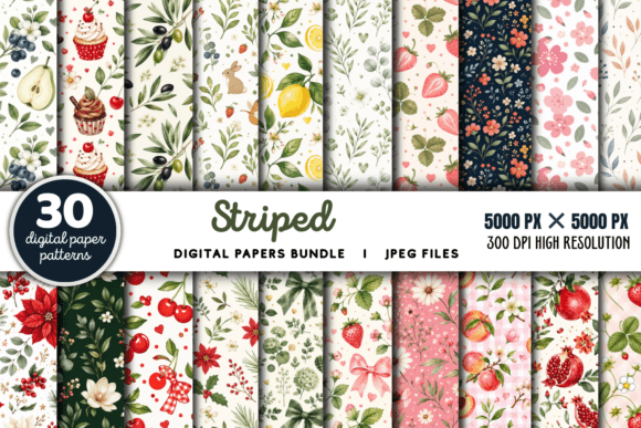 Download Striped Digital Paper Background Bundle - Round Collection