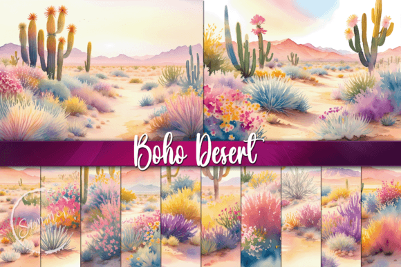Download Boho Desert Watercolor Summer Background - Round Collection