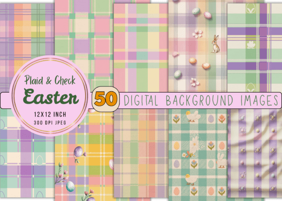 Download Plaid &amp; Check Easter Digital Backgrounds - Round Collection