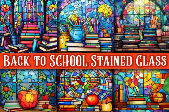 Download Stained Glass Back to School Background - Round Collection