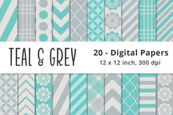 Download Teal and Grey Digital Pattern Paper - Pattern paper Collection