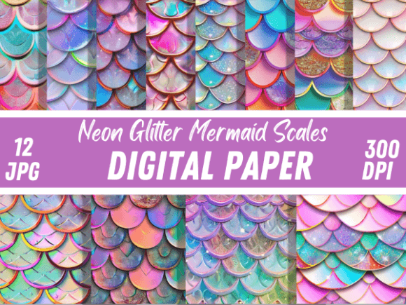 Download Neon Glitter Mermaid Scales Backgrounds - Round Collection