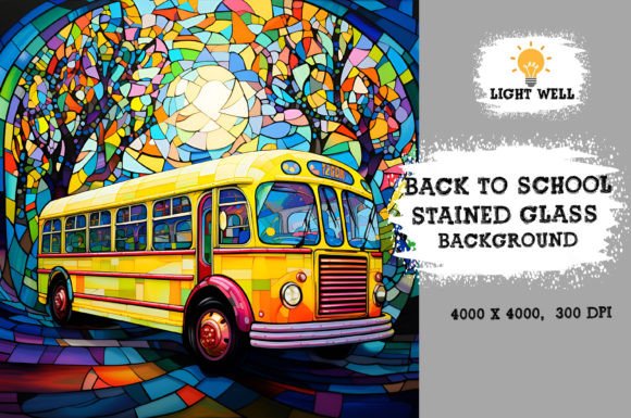 Download Stained Glass Back to School Background - Round Collection