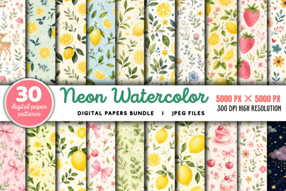 Download Neon Watercolor Stripes Pattern Papers - Pattern paper Collection