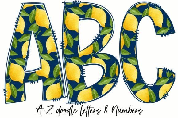 Download LEMONS &amp; NAVY BACKGROUND DOODLE LETTERS - Round Collection