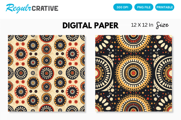 Download Aztec Tribal Digital Paper Backgrounds - Round Collection