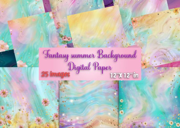 Download Fantasy Summer Background Digital Paper - Round Collection