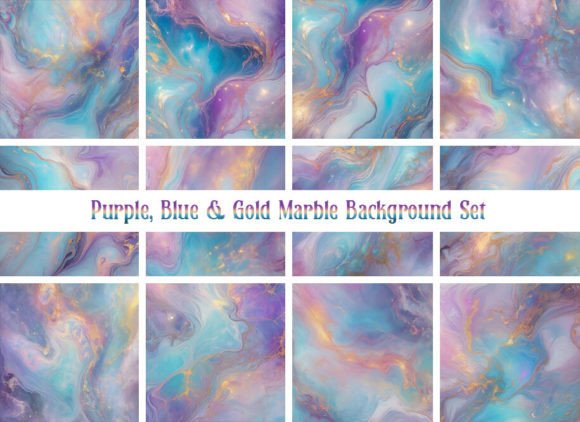 Download Purple Blue &amp; Gold Marble Background Set - Round Collection