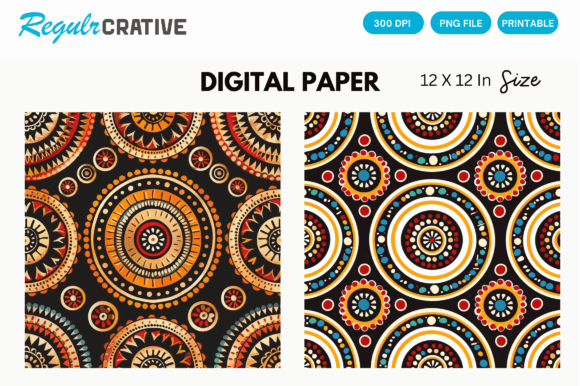Download Aztec Tribal Digital Paper Backgrounds - Round Collection