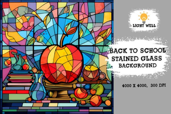 Download Stained Glass Back to School Background - Round Collection